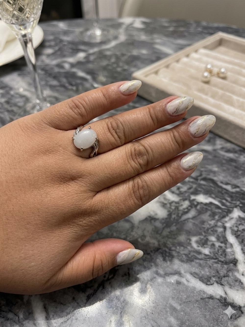 Size 8 white jade gemstone ring